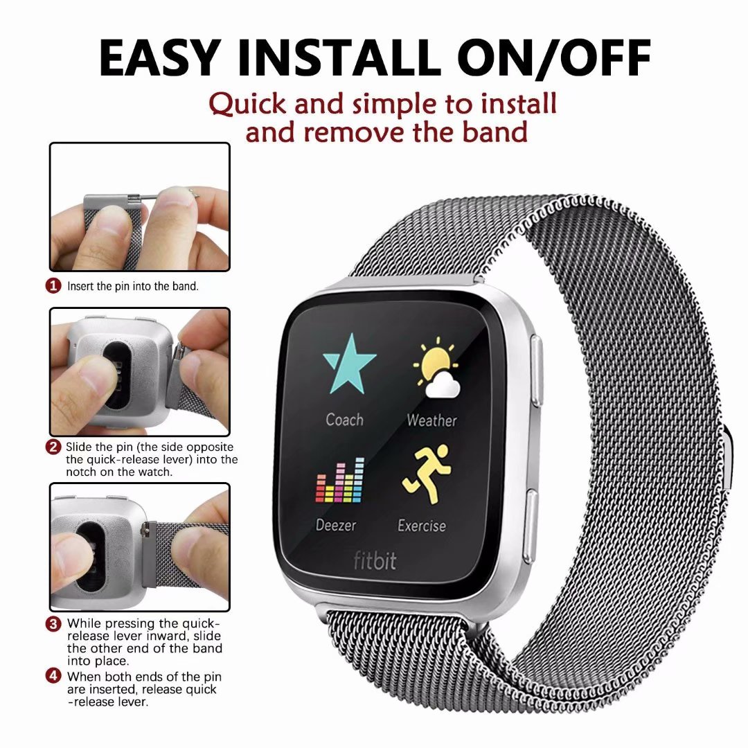 POY Fitbit Versa Series Watch Bands, Stainless Steel Milanese Loop