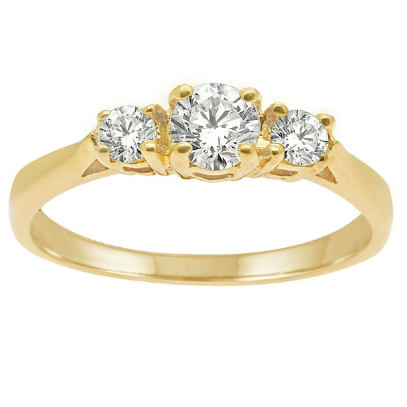 0.50 Carat Diamond Three Stone Ring In 10K Solid White & Yellow Gold