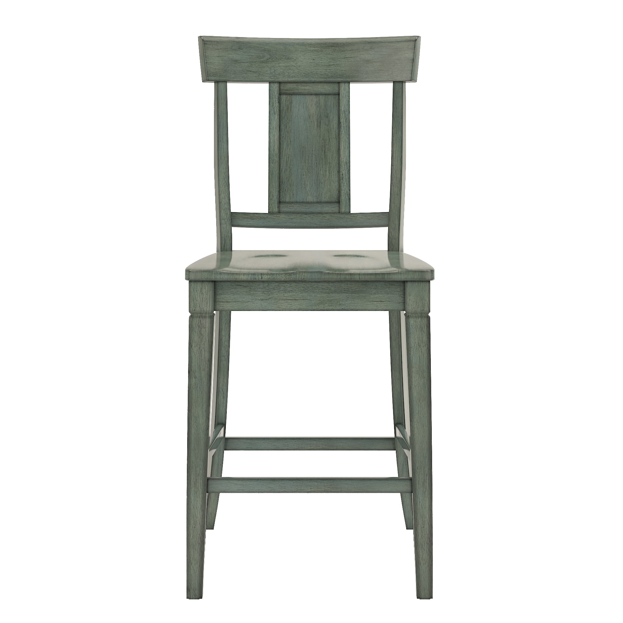 Weston Home Farmhouse Vintage Panel Back Solid Wood Counter Height Chair, Set of 2, Antique Sage