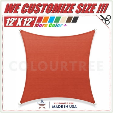 ColourTree 12' x 12' Red Square Sun Shade Sail Canopy - Commercial Standard Heavy Duty - 190 GSM - 3 Years Warranty