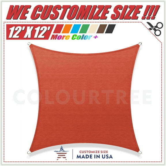 ColourTree 12' x 12' Red Square Sun Shade Sail Canopy - Commercial Standard Heavy Duty - 190 GSM - 3 Years Warranty