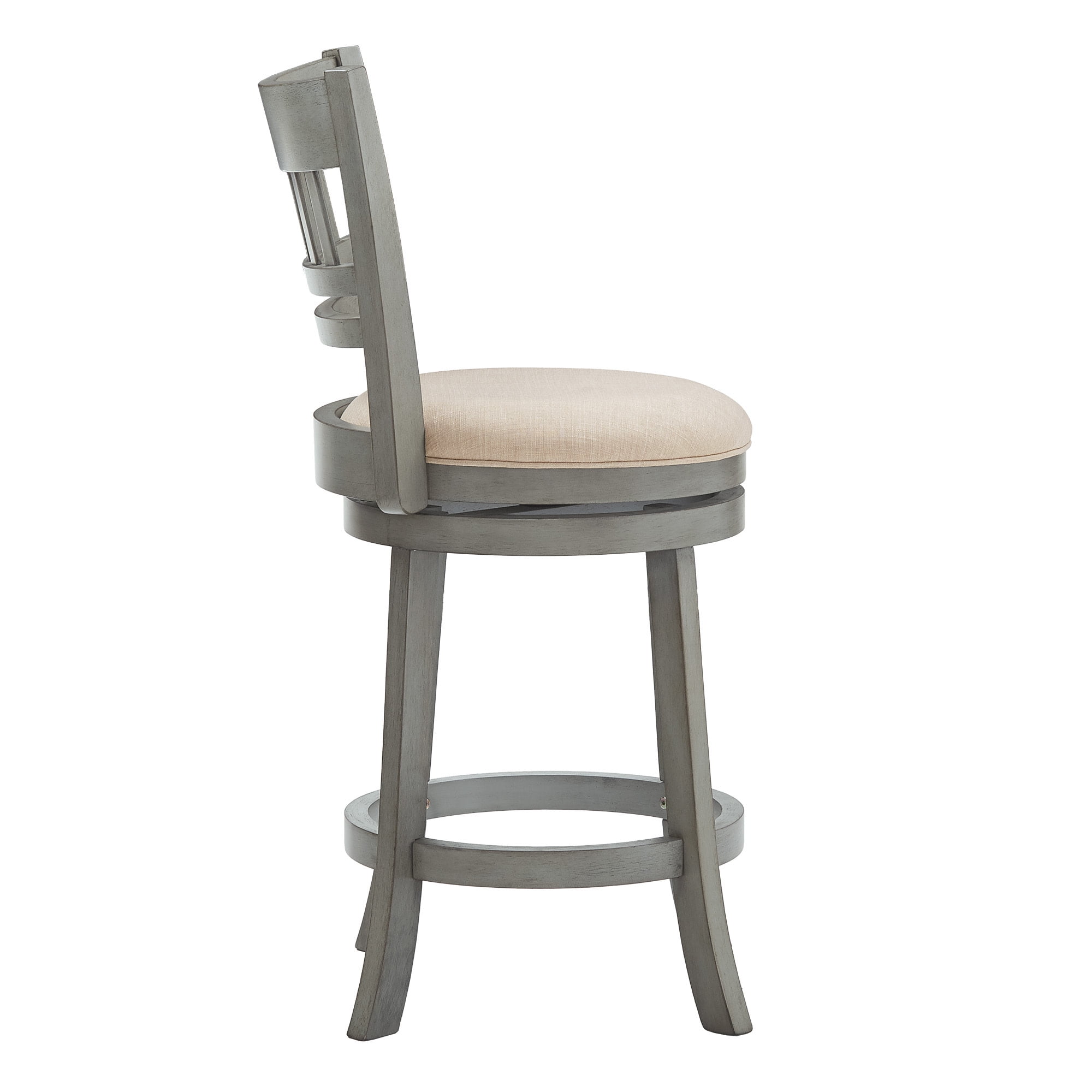 Weston Home Shapel Lattice Back 24"H Swivel Counter Height Stool, Antique Grey Finish, Beige Linen