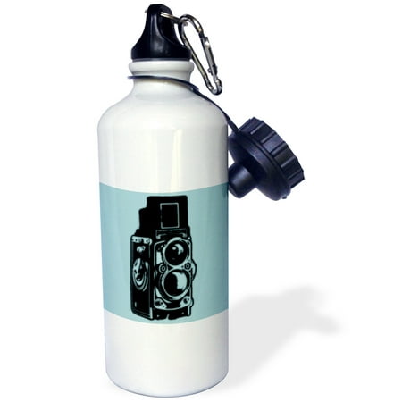 3dRose Picture of a Vintage Twin Lens reflex TLR camera on cyan, Sports Water Bottle, 21oz