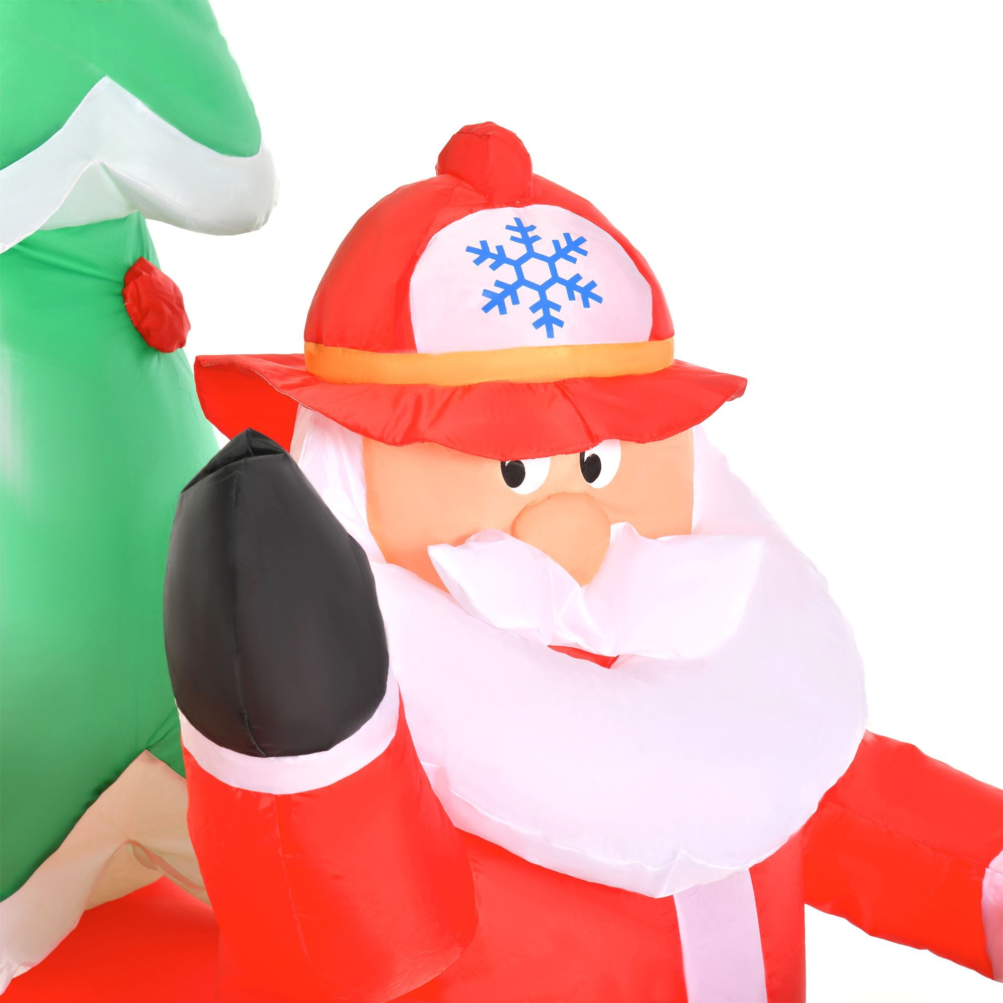 Christmas Inflatable Santa Claus Driving a Fire Truck with Tree, 7.5 ft Outdoor Blow-Up Yard Decoration with LED Lights