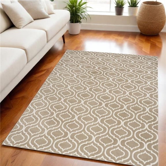 HomeRoots 550143 5 x 7 ft. Trellis Non Skid Rectangle Area Rug, Taupe & Ivory