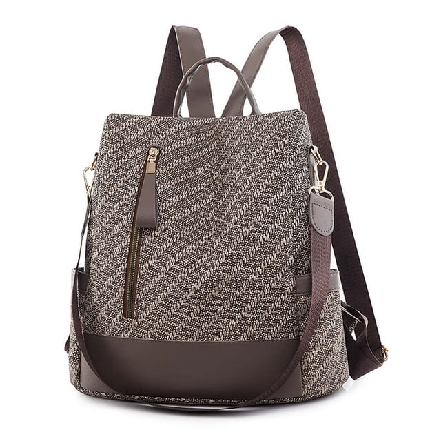 Women Backpack Purse Waterproof Nylon Anti-theft Rucksack Lightweight Shoulder Bag Beige