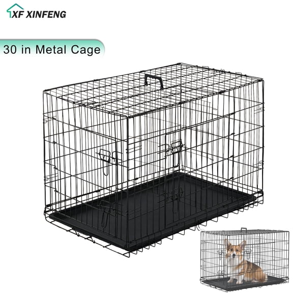 XF XINFENG Dog Crate Kennel for small dogs 30 inches Metal Dog Cage Double-Door Folding Travel Indoor Outdoor Puppy Playpen with Divider