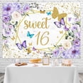 thumbnail image 3 of Fondo personalizado para quinceañeras con diseño de mariposas moradas y flores, ideal para fiestas de cumpleaños de niñas, accesorios para fotomatón (2,1 x 1,5 m), 3 of 8
