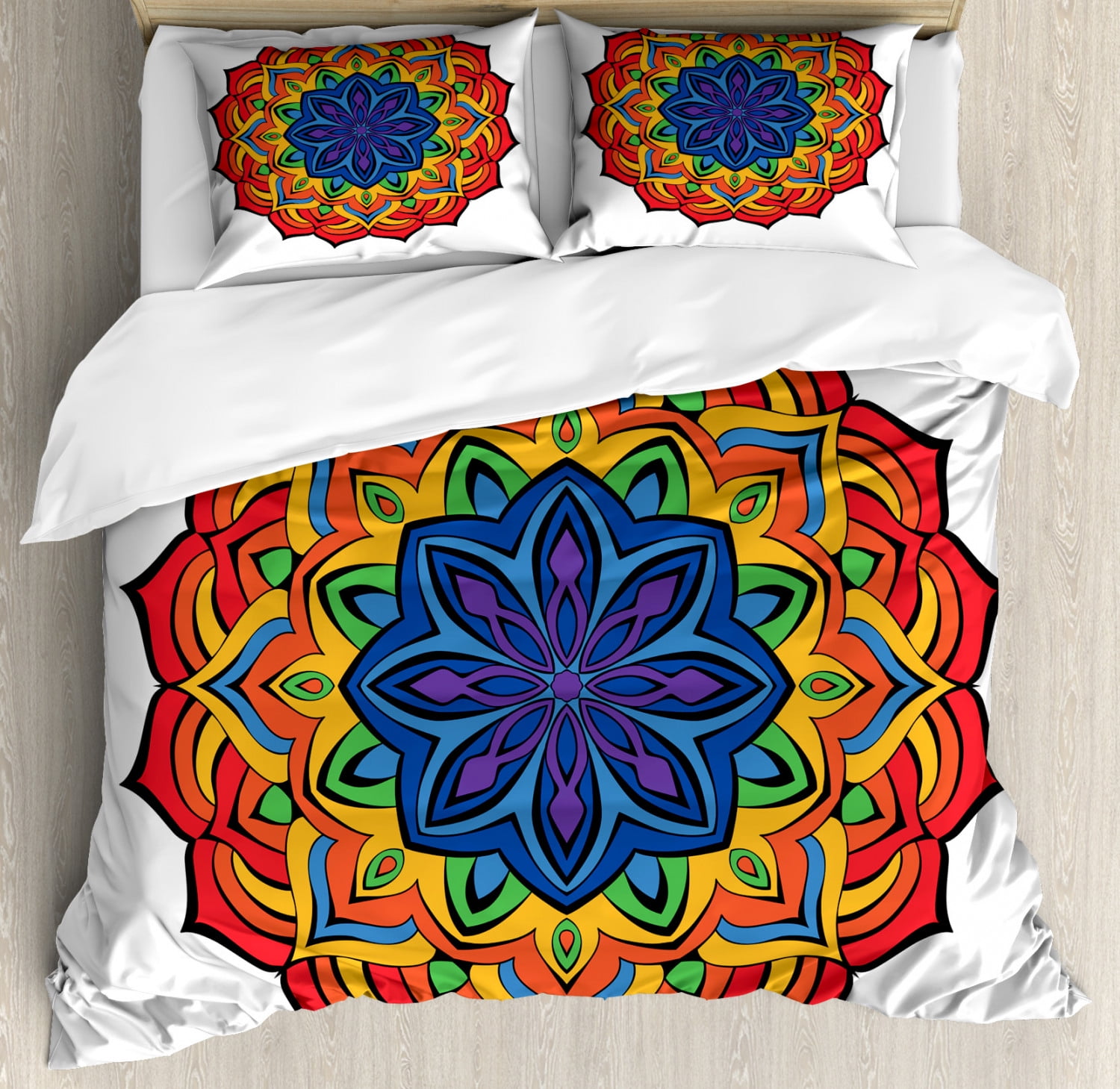 Rainbow Mandala Pillow Sham Decorative Pillowcase 3 Sizes for Bedroom Decor 