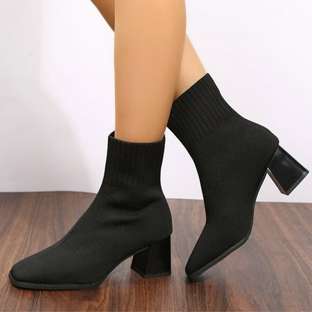 

Christmas Fashion Autumn And Winter Women Ankle Boots Middle Heel Thick Heel Fly Woven Mesh Comfortable Breathable Wear Solid Color Sexy Style