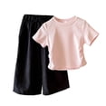 thumbnail image 2 of Amidoa Girls 2 Piece Outfits Summer Clothes Short Sleeve Cotton T-Shirt and Casual Shorts Kids Clothing Sets Black Size 4T, 2 of 7