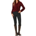 thumbnail image 2 of INSPIRAR CHIC Blusas de Manga Larga para Mujeres Chifón Plisado con Cuello de Lazo Camisa de Oficina Talla M Rojo Oscuro, 2 of 6