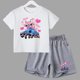 thumbnail image 3 of Conjunto de 2 piezas de camiseta y pantalones cortos de Disney Stitch para niños y niñas, de algodón, informal, cómodo y a la moda, para verano, 3 of 5