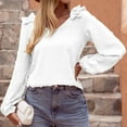 thumbnail image 5 of Womens Chiffon Blouses Long Sleeve V Neck Tops Dressy Casual Loose Pom Pom Shirts Ruffle Trim Shoulder Tshirts Top, 5 of 5