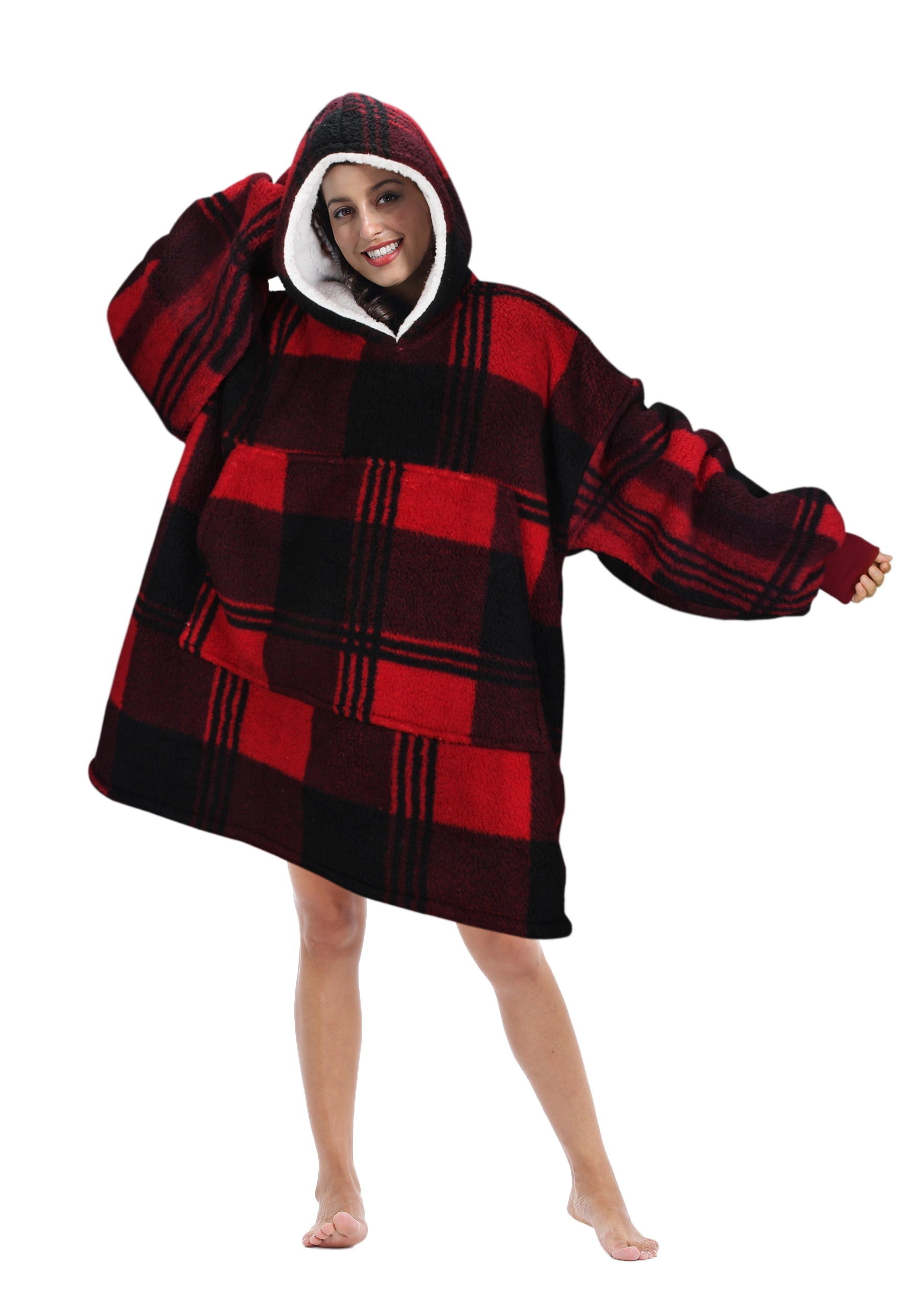 Sherpa Hood Wearable Blanket for Adult Women and Men, Super Soft 