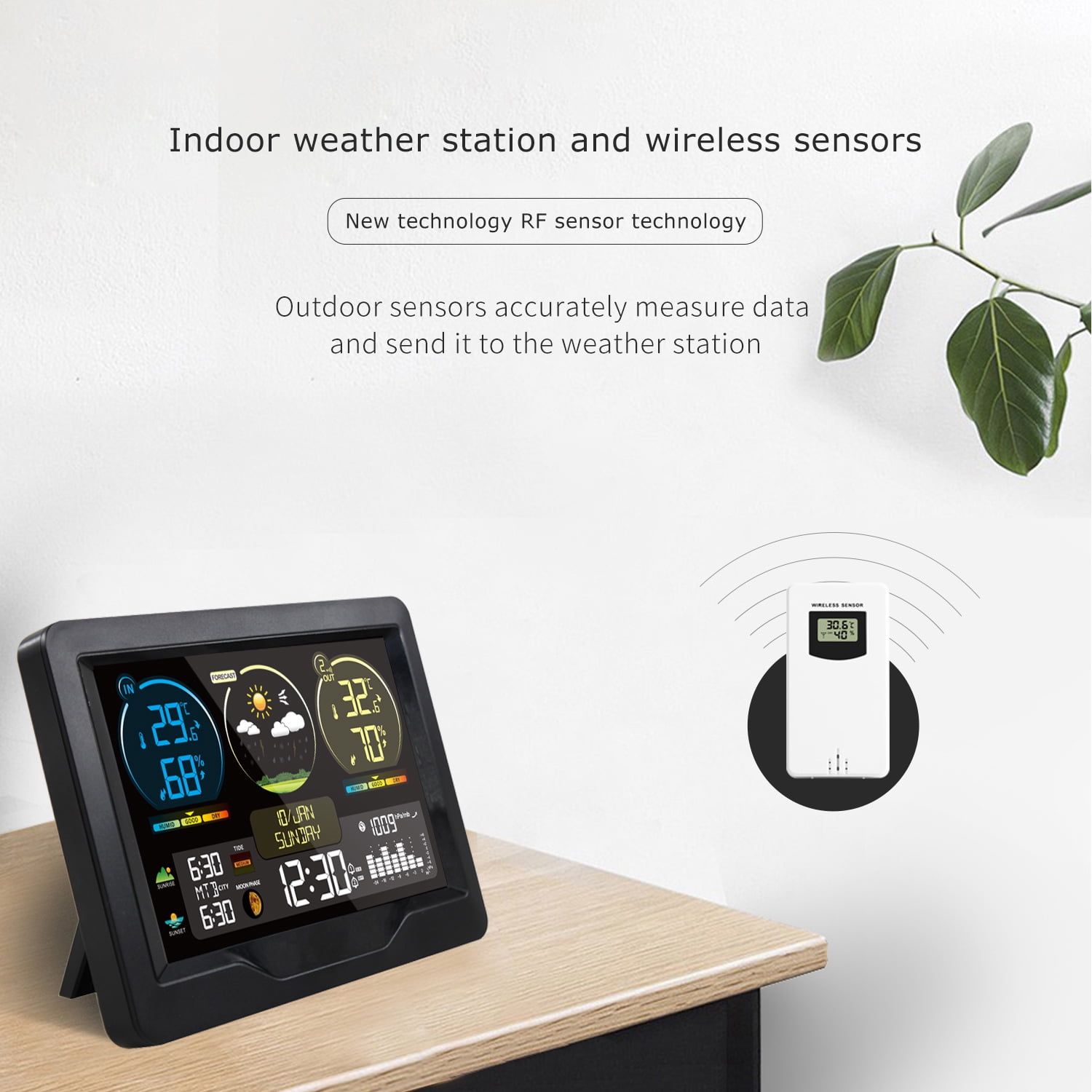 Meteorological clock,Screen Weather Clock With Clock Indoor Temperature Meter Temperature With 1 Weather Station Color Screen Weather Clock Temperature With To 3 Buzhi To 3 Sensers)