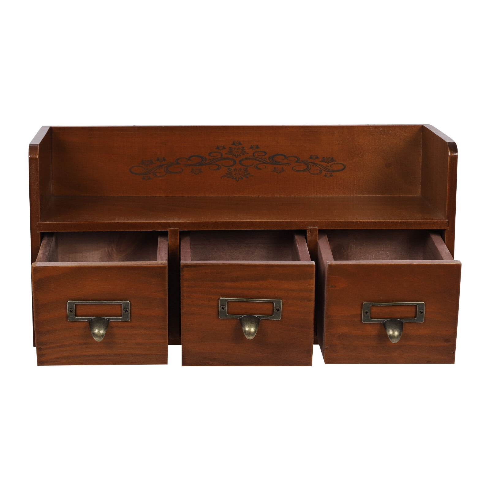 3 Drawers Vintage Desktop Organizer Small Wood Storage Cabinet Cosmetic Jewelry Organizing Box