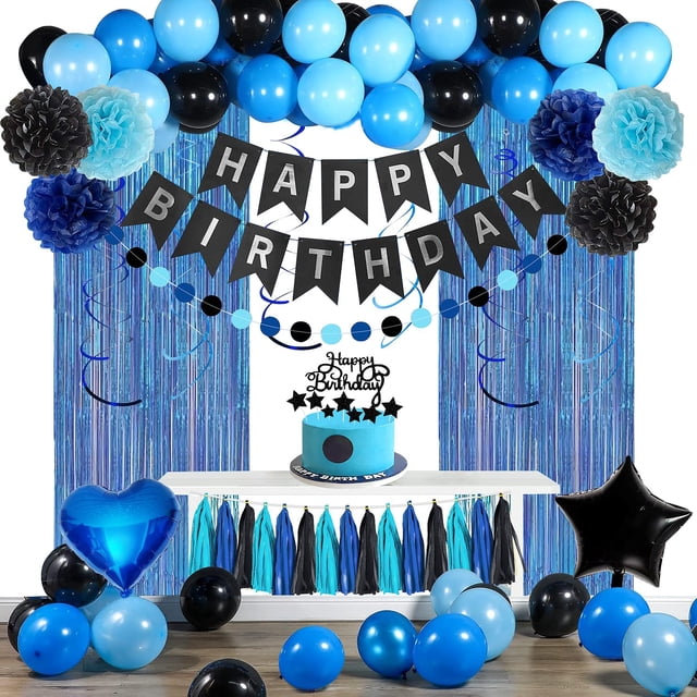 Kit de decoración de fiesta YGBMDZ azul y negro Happy Birthday