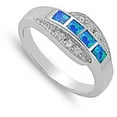 thumbnail image 4 of CHOOSE YOUR COLOR Blue Simulated Opal Ring .925 Sterling Silver Band White CZ Female Size 6, 4 of 4