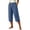 Blue, variant on Womens Elastic High Waist Crinkled Faux Linen Capri Cropped Pants Side Split Detail with Inset Side Pockets Loose Fit Solid Color Casual Daily Culotte Trousers