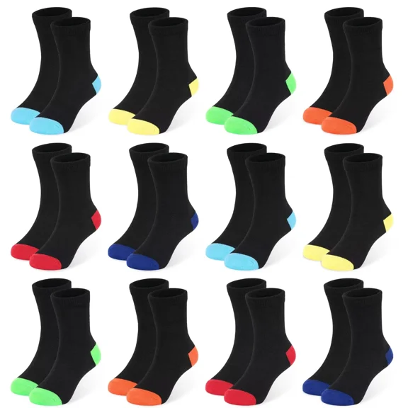 12 Pairs Toddler Socks Boys Crew Socks Kids Girls Sock Boys Dress Sock Black 1-13 Years