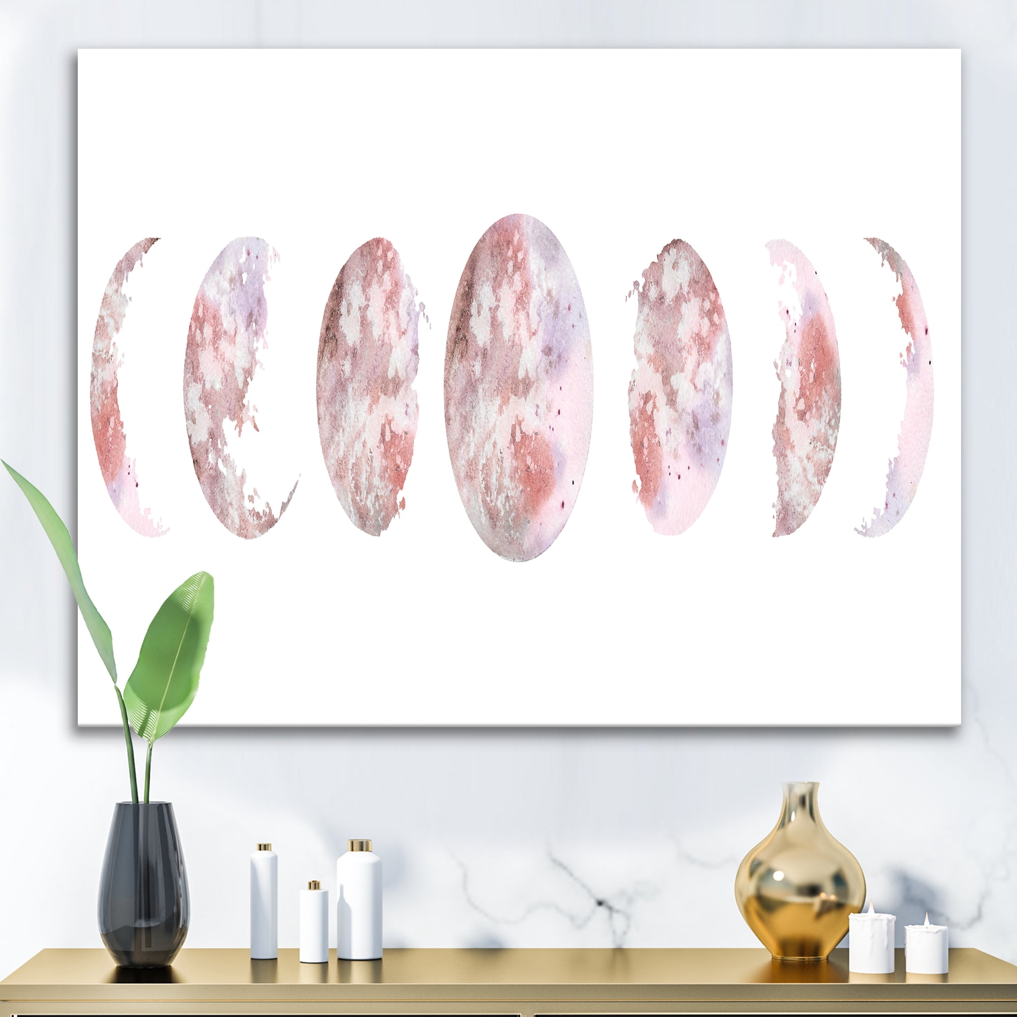 Moon Phases On White 32 in x 24 in Painting Canvas Art Print, by Designart