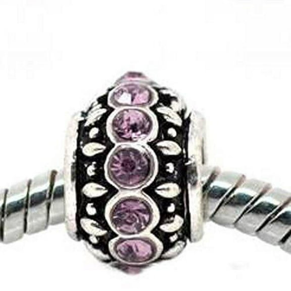 Sexy Sparkles Silver Plated Metal Base Amethyst Birthstone Charm Beads for Snake Chain Bracelets - Zinc Metal Alloy