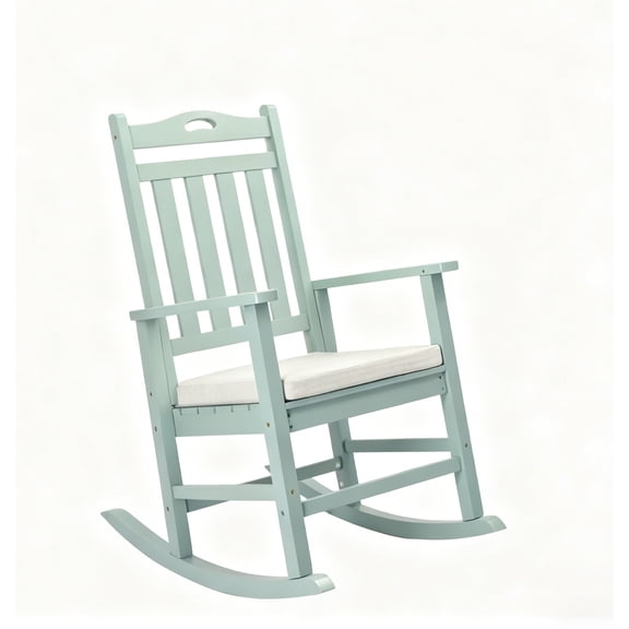 Ktaxon Poplar Wood Rocking Chair with Thick Cushion for Patio Garden Backyard, Mint Green