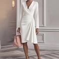 thumbnail image 2 of Women's V-Neck Long Sleeve Ruched Wrap Midi Dress, 2 of 3