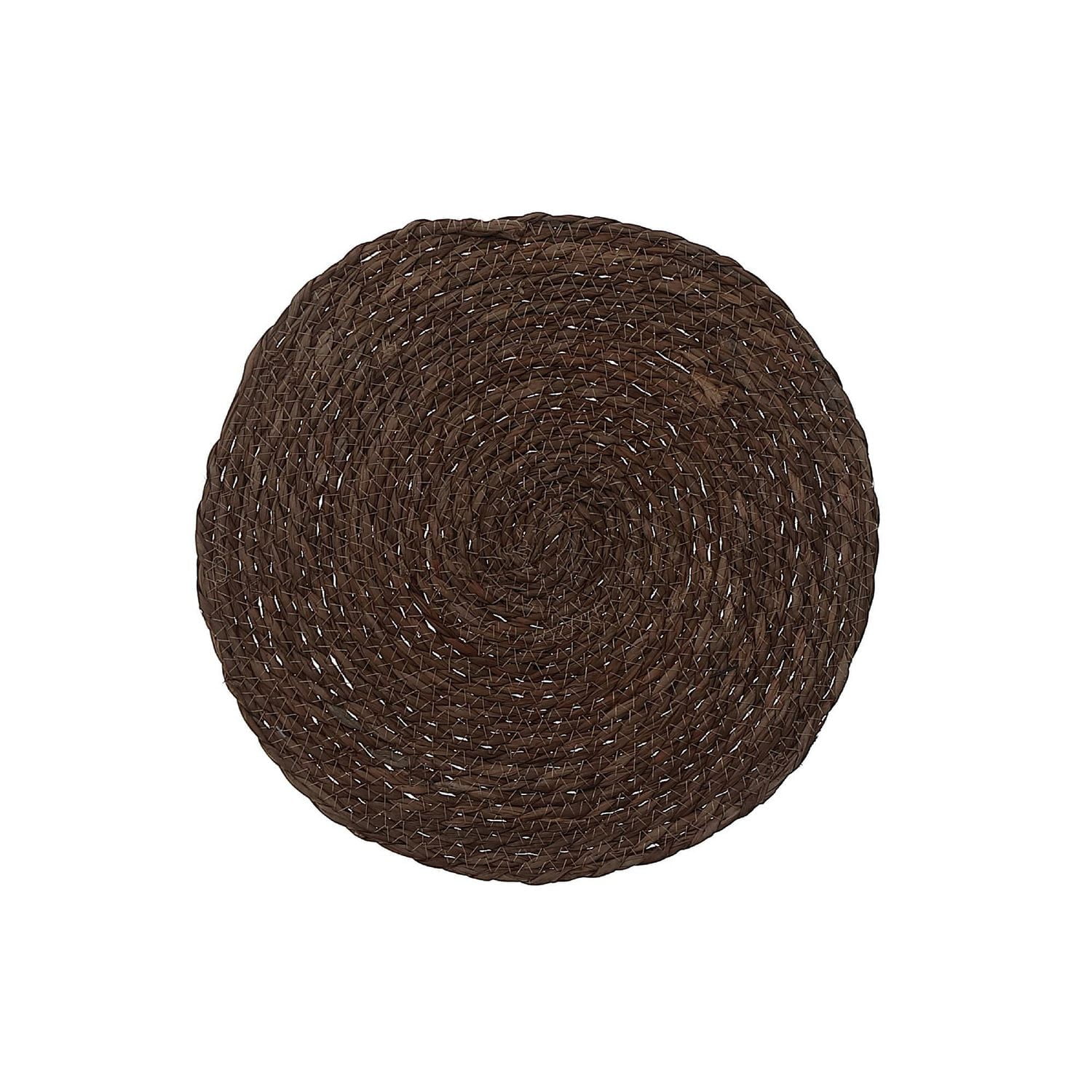 Set De Table Rond En Tissage Naturel Fait À La Main Marron - Lot De 12