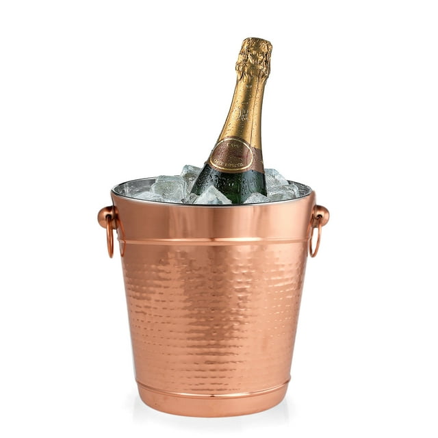 Copper Stainless Steel Champagne Bucket - Hammered Wine Bottle Cooler - Large Ice Bucket