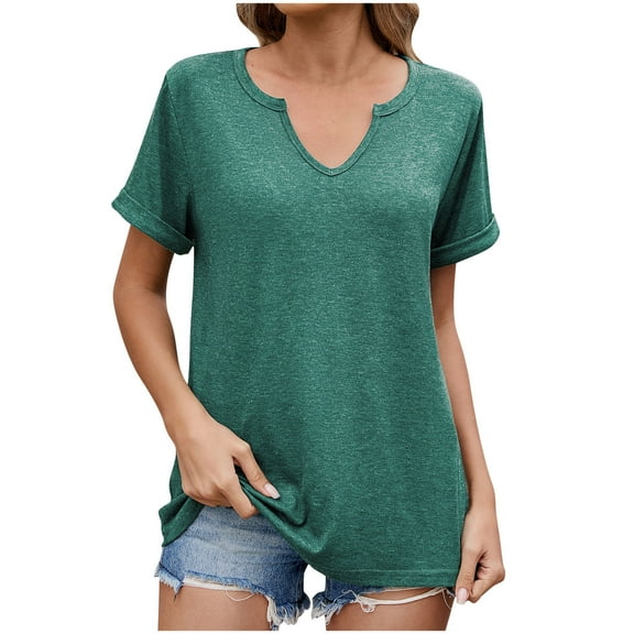 ZKCCNUK Women's Tops Solid Color V-neck Short Sleeved Top T-shirt Top