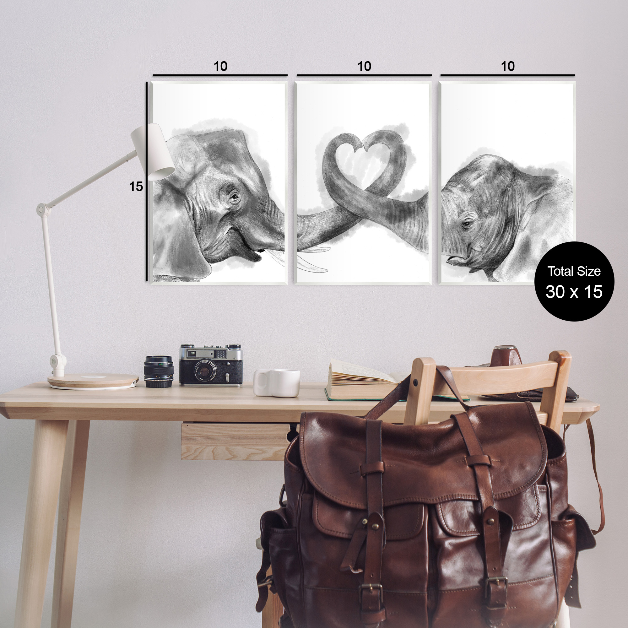 Stupell Industries Elephant Trunk Heart Shape Animals & Insects Painting Unframed Art Print Wall Art, 13 x 19, Set of 3