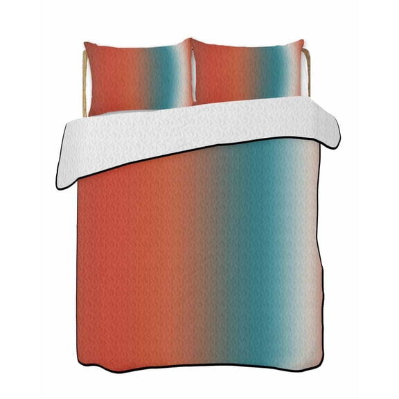 Twin Quilt Bedding Set, Red Teal Orange Ombre Reversible Summer Quilt 3 Pieces, Modern Art Aesthetics Abstract Lightweight Bedspreads Coverlets with 2 Pillow Shams for All Seasons