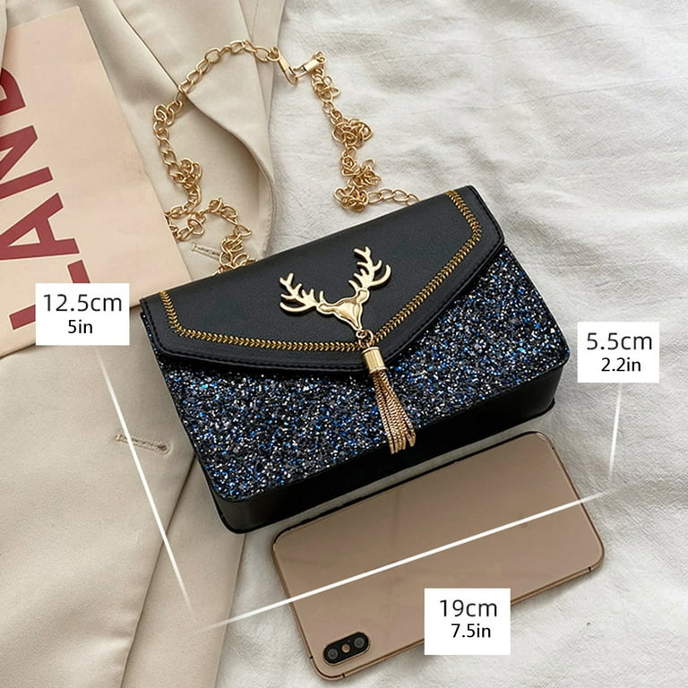 Foraging dimple Summer Korean Small Square Frosted Sequin Iron Tassel Color  Chain Shoulder Bag
