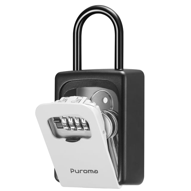 Caja de seguridad con llave Puroma, grande, reiniciable, color gris