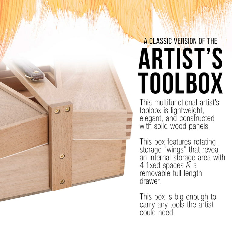 US Art Supply Large Multi-function Wooden Artist Tool & Brush Storage Box Draw