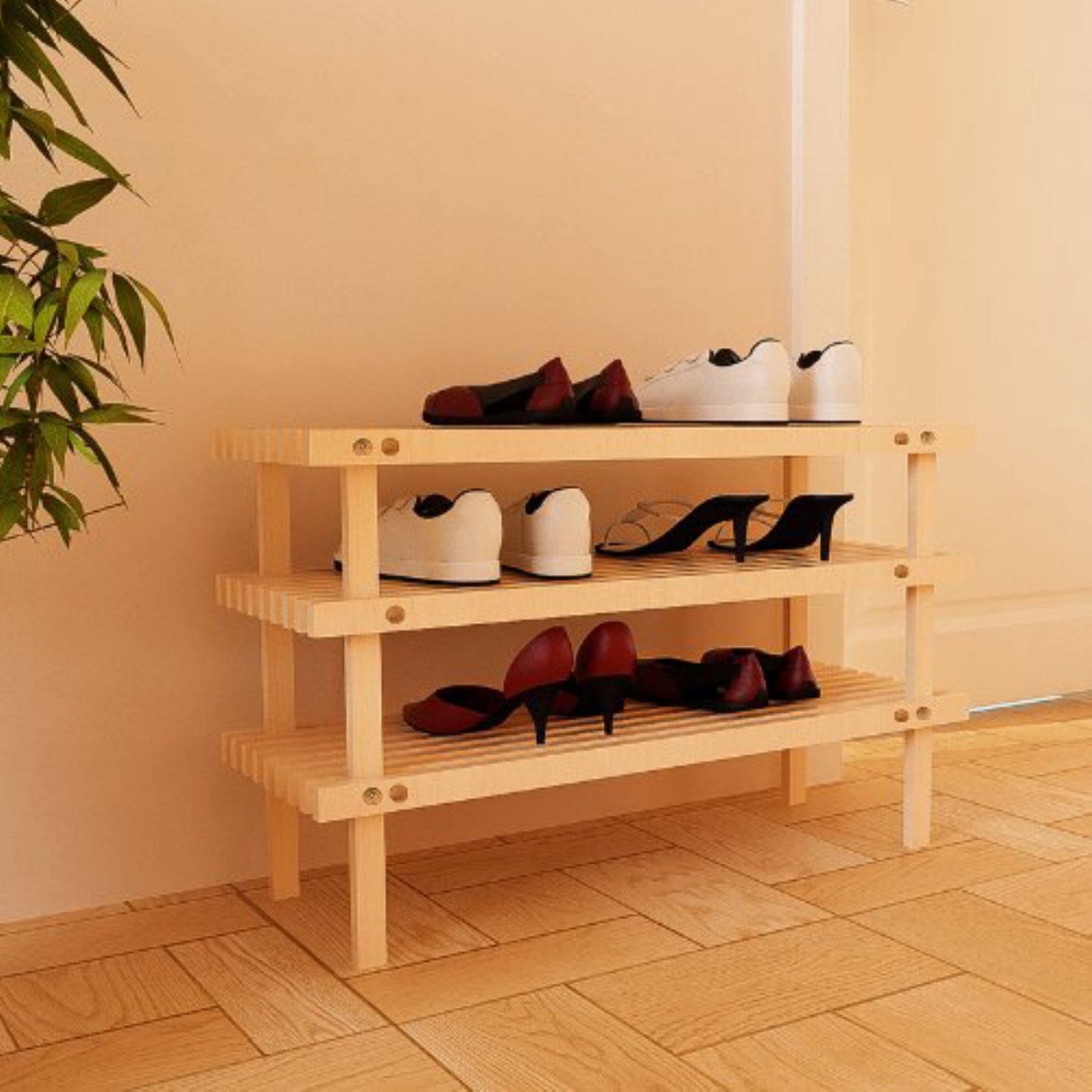 Furinno 3-Tier Durable Shoe Rack, Wood, Beige - image 2 of 5