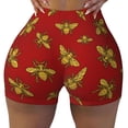 thumbnail image 2 of Rateoe Hohey Bee Golden Printed Power Workout Shorts for Women Tummy Control Squat Proof Ribbed Thick Seamless Scrunch Active Short-Large, 2 of 8