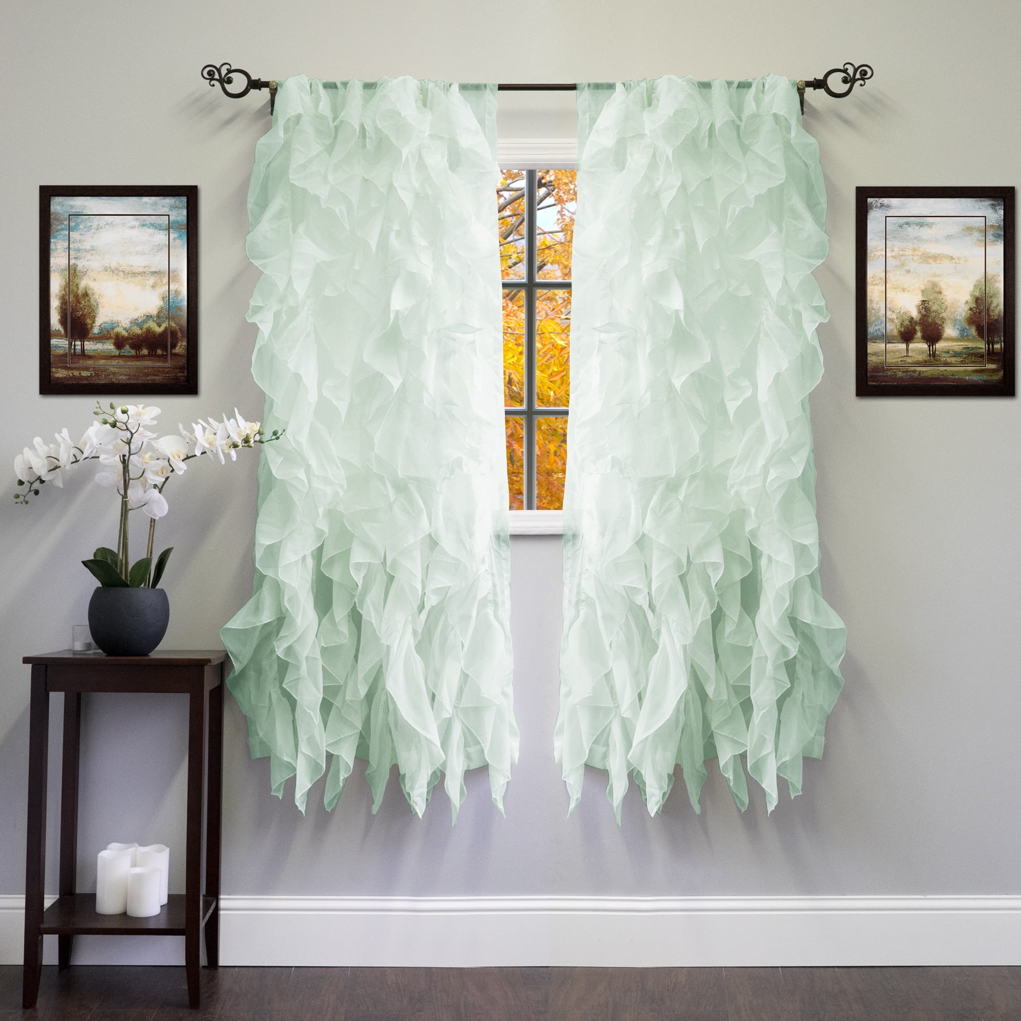 Chic Sheer Voile Vertical Ruffled Tier Window Curtain Single Panel 50" x 63" 