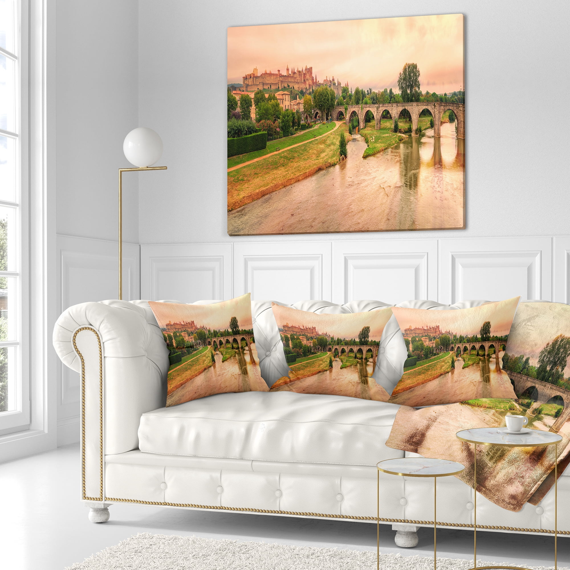 Designart Cite de Carcassonne Panorama - Landscape Printed Throw Pillow - 16x16