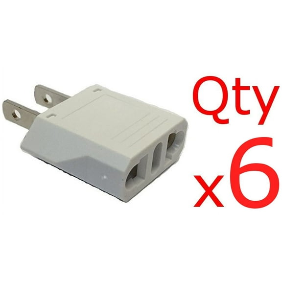 6 Pack of White EU European to American Adapter Plugs - Europe Asia to US-Style converter