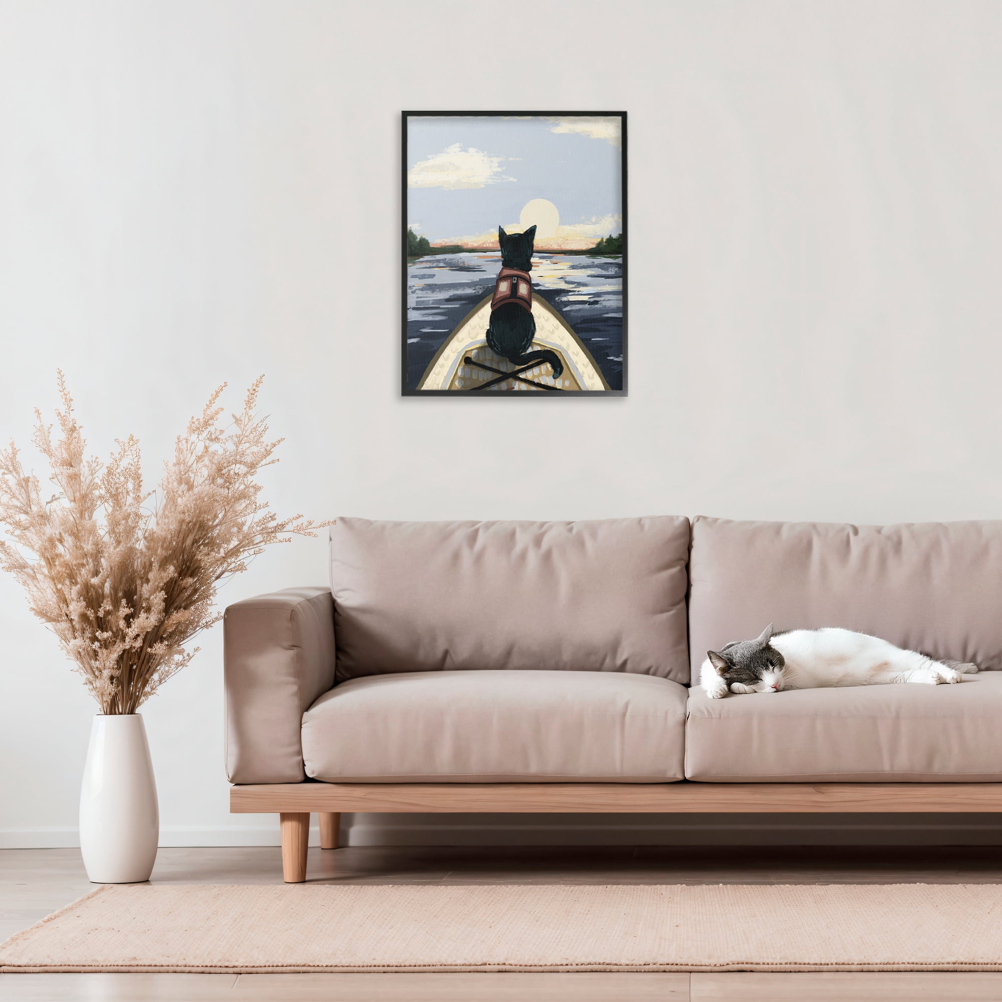 Stupell Industries Peaceful Cat Viewing Lake Black Framed Giclee Art, design by Denise Bartkus