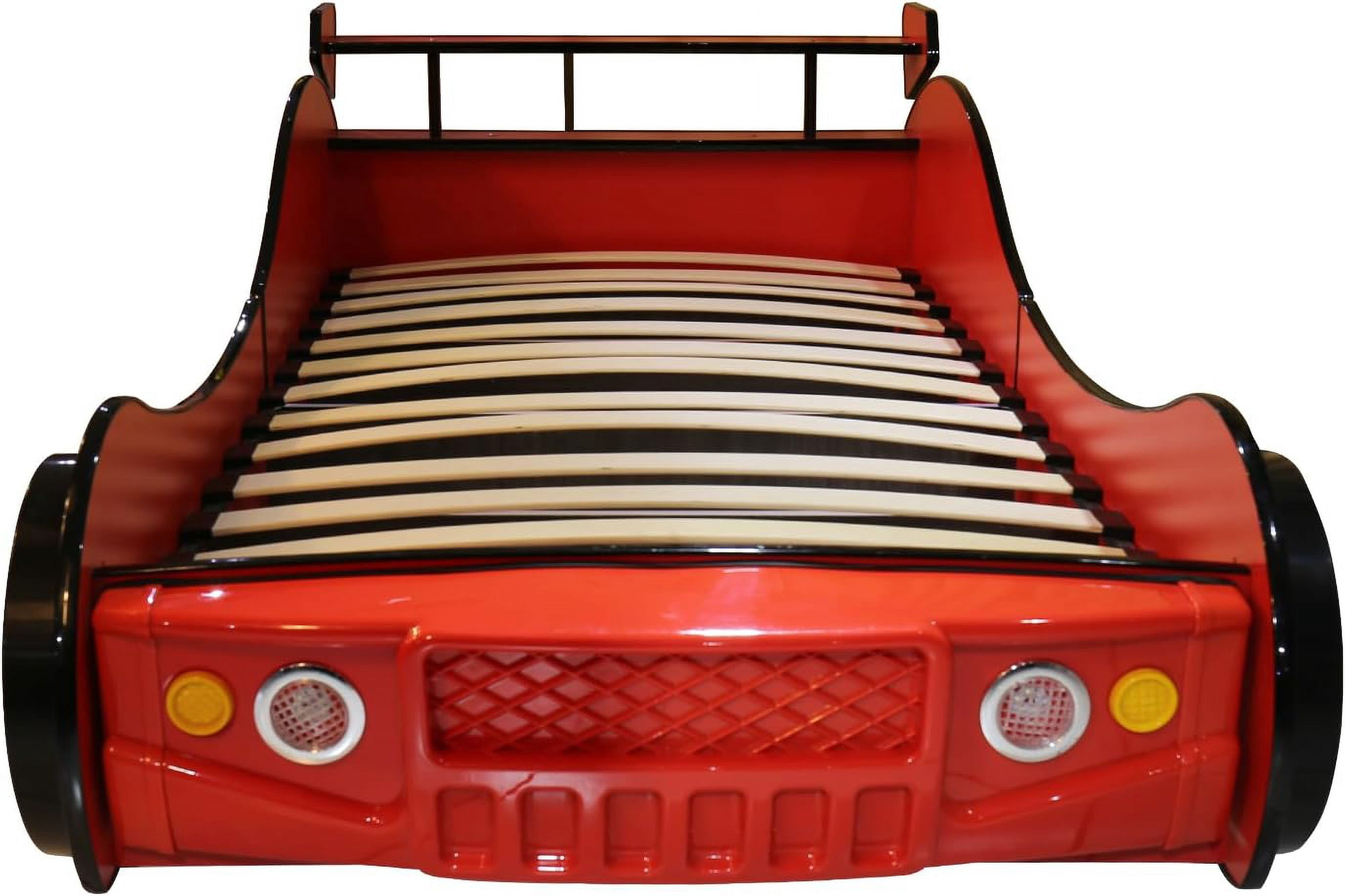 WAWOKV Twin Size Car Bed for Kids, Race Car-Shaped Wooden Platform Bed Frame with Headboard Wheels and Support Slats for Boys Toddlers Child's Bedroom (Red)