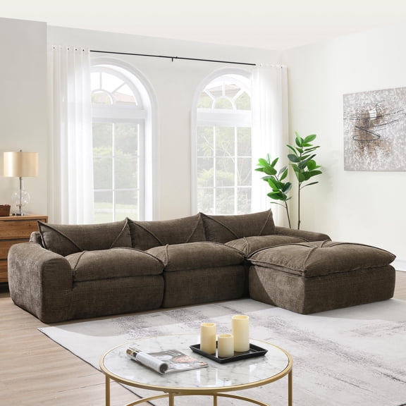 116" Particle Chenille Compressed Sofa, Legless Frameless Design with Integrated Cushion for Living Room