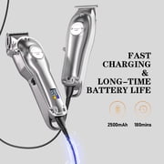 Professional Hair Clipper for Men, Barber Hair Clipper Set, Heavy Duty Motor with Titanium Plated Blade, Mens Cordless Hair Clippers Set for Barbers (Silver)