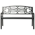 thumbnail image 4 of Steel Outdoor Patio Garden Park Seating Bench with Cast Iron Scrollwork Backrest, Front Porch Yard Bench Lawn Decor, 4 of 7