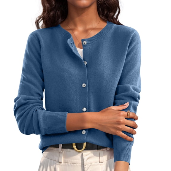 OIOLOYJM Cardigan Sweaters for Women Spring Casual Open Front Button Down Knit Shirts Long Sleeve Soft Comfy Fashion Outwear Blue 2XL