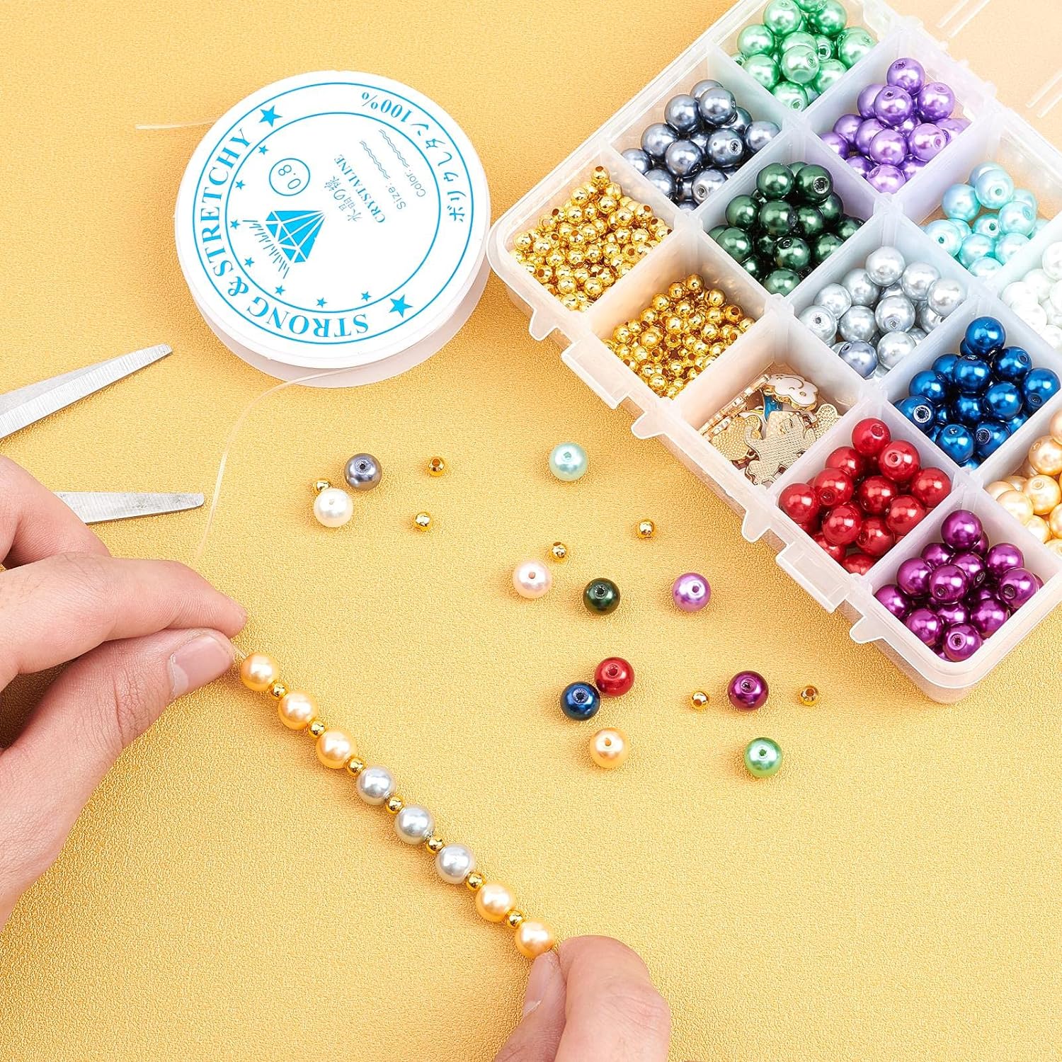 DIY Unicorn Bracelet Making Kits 360pcs 12 Colors Glass Pearl Beads & Unicorn Cake Cloud Charms Pendants & 400pcs Spacer Beads & 100pcs Jump Rings & Thread for Handmade Beginner
