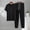 Black-C, variant on FRSASU Modal Homewear 2pcs Pajamas Set for Men Short Sleeve Tops&Pants Solid color Casual Loose Sleepwear Suit Blue-C